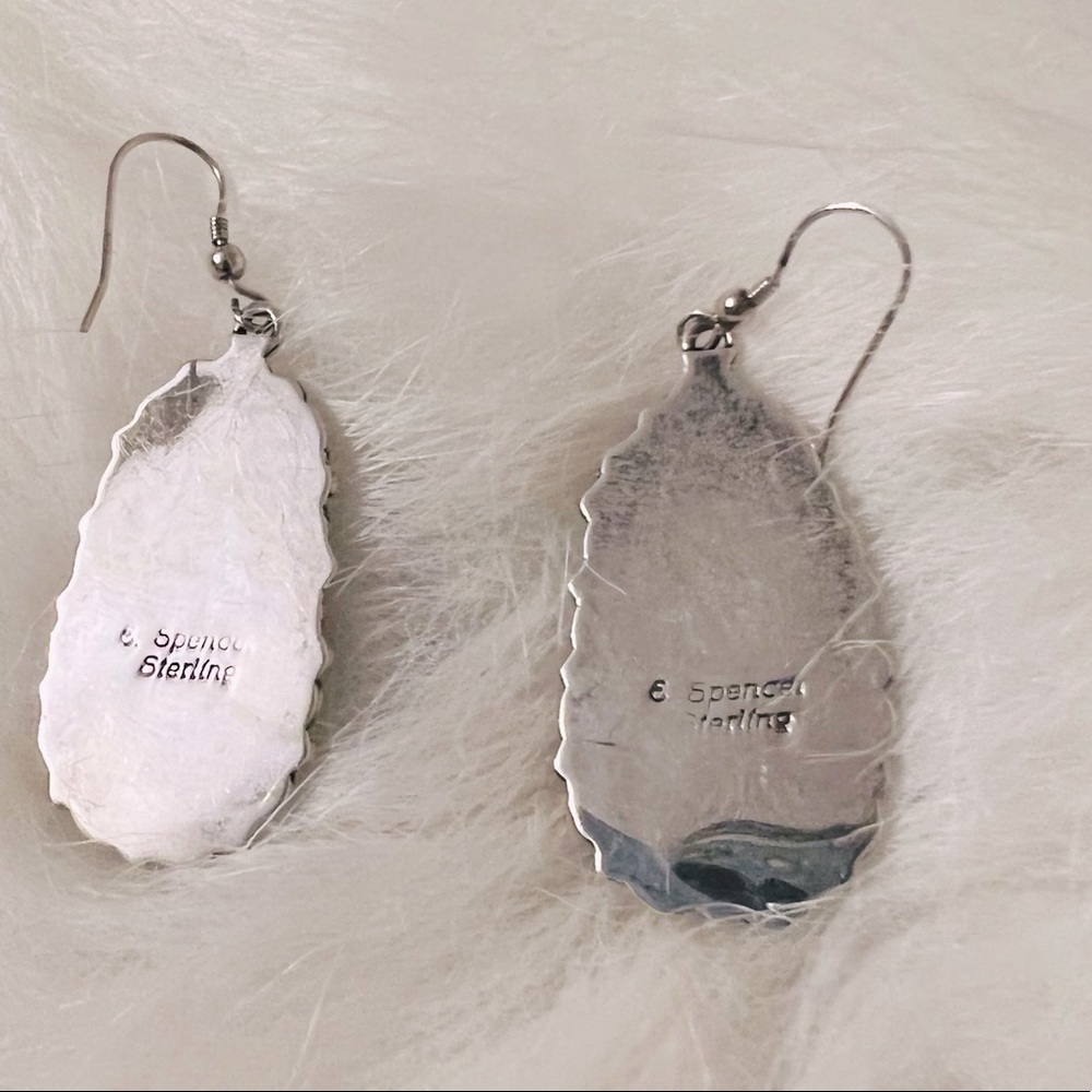 White Buffalo Silver Native Earrings by E Spence - Picture 3 of 4